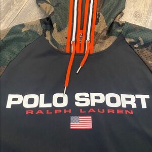 POLO Ralph Lauren Sport Camo Sport Performance Hoodie Logo Flag Thermo Vent L